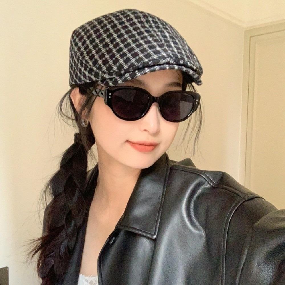 

Korean Style Plaid Berets Y2k Painter Hat Vintage Newsboy Caps Ladies бежевий