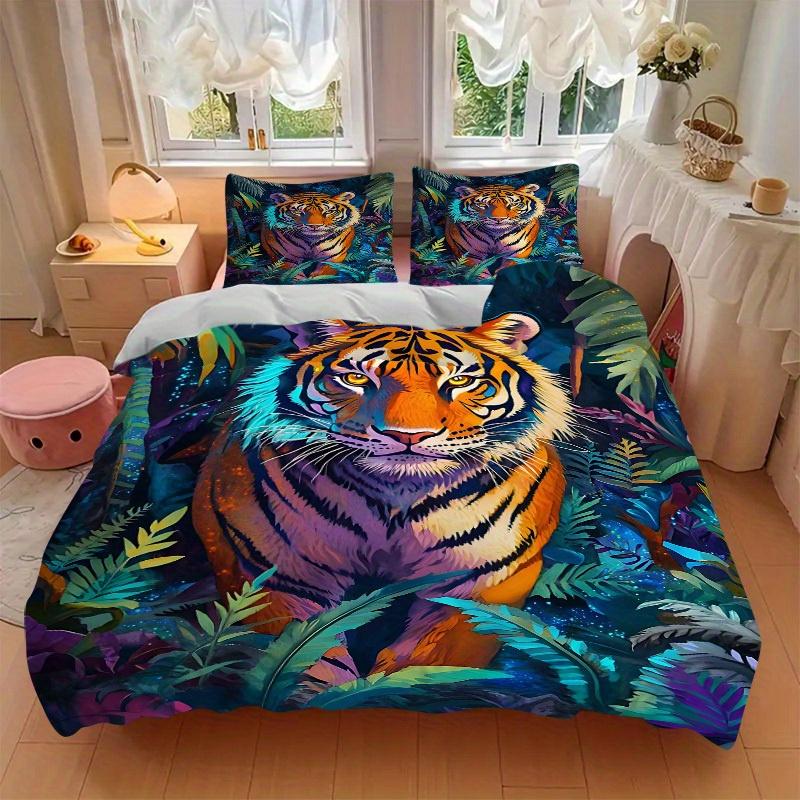 3pcs Tiger Jungle Bedding Cover Set, Fashion Classic Popular Print Bedding Set, Soft Comfortable, All - Season Use, For Bedroom173