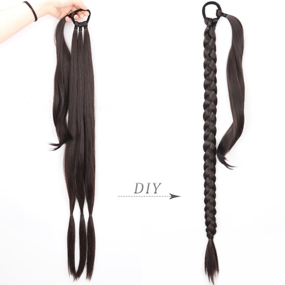 

MERISIHAIR Синтетическое волокно Длинные прямые плетеные волосы с хвостиком Женская модная повседневная одежда Черно-коричневый шиньон 85 CM