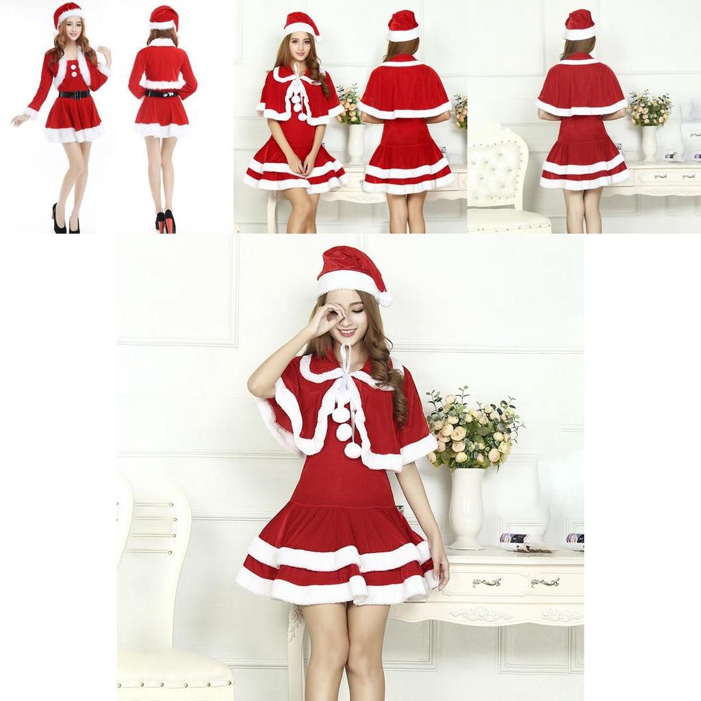 Christmas Santa Claus Adult Female Red Pleuche Dress Suit