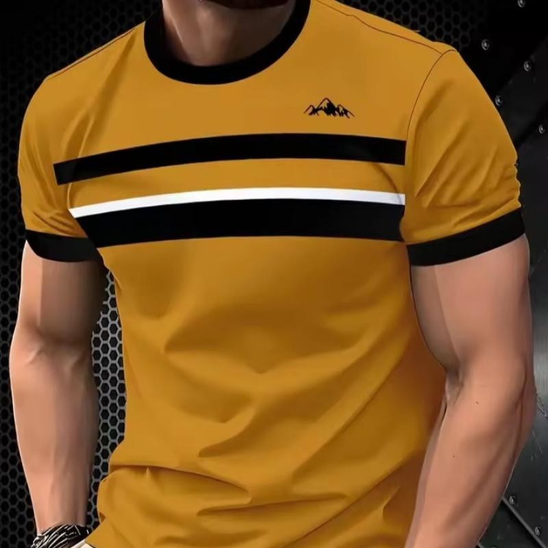 Summer Classic Men's T-shirt Outdoor Round Neck Short Sleeve Top Stripe Print Street Loose T-Shirt Male Oversized Clothing