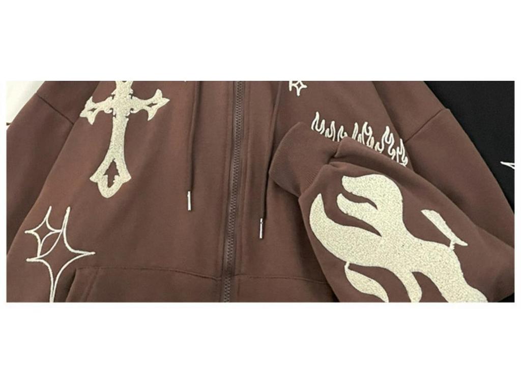 Men's Hooded Cardigan: Trendy American High Street Oversized Embroidered Sportswear for Spring and Autumn Couples.