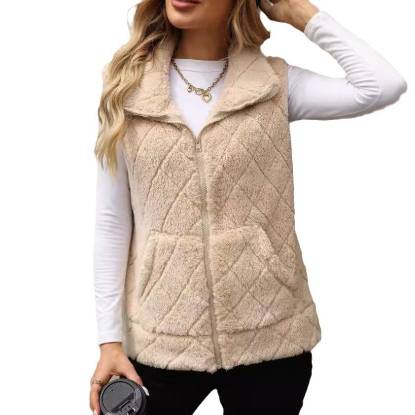 Women's Fuzzy Fleece Vest Casual Warm Zip Up Sherpa Vest Jacket with Pockets for Fall Winter Sleeveless Jacket Cozy Cardigan Outerwear for Women