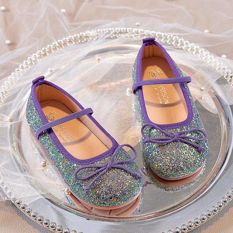 Mocassini Principessa Primavera/Autunno 2025: Scarpe Sequined con Suola Morbida e Elastico per Passerella e Spettacoli di Bambine