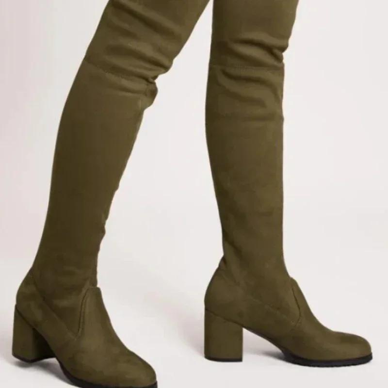Autumn and Winter Over The Knee Thigh High Boots Warm Fleece Suede Elastic Boots Plus Size 40-43 Women Boots Botas Femininas