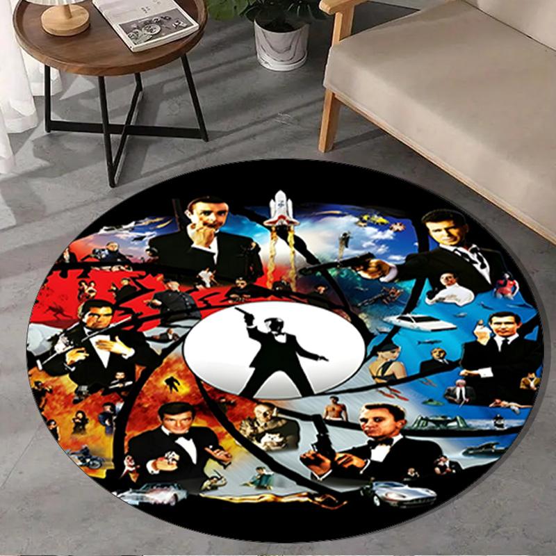 James Bond Movie Collage Round Rug for Livingroom,Bedroom, Palyroom, Chair Rug, Area Rug, Circle Carpet, Large Size Fan Christmas Gift