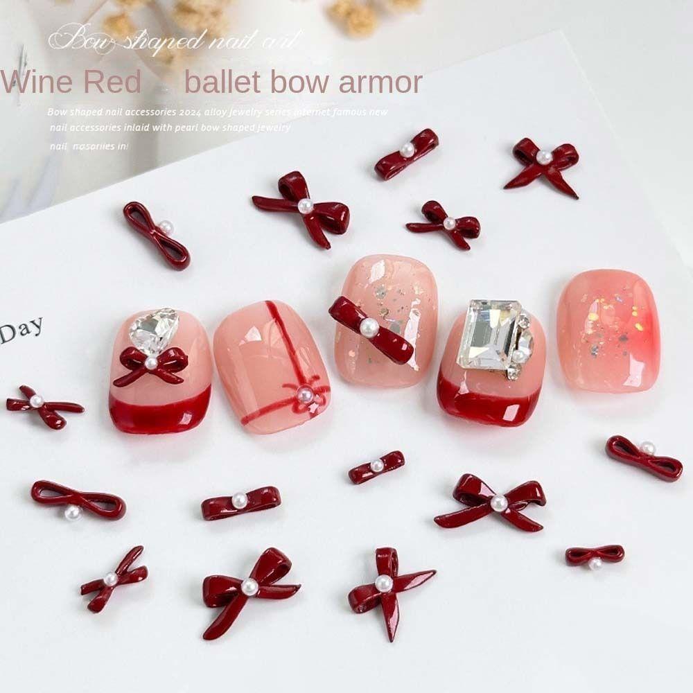 

5Pcs/set Pearl Nail Charms Bowknot Nail Accessories Manicure Ornaments Bow Nail Rhinestones Lady