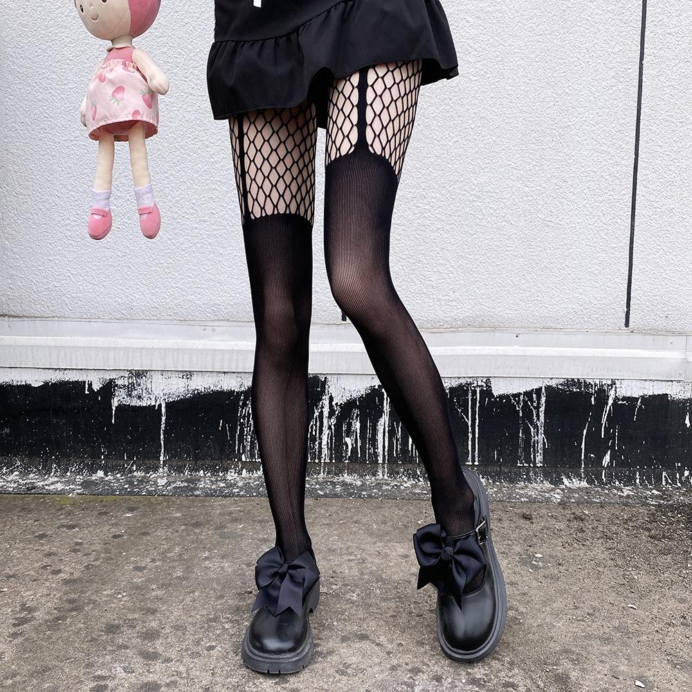 

JK Sock suspenders in Japanese cute style, anti-snagging, popular online, thin hollow mesh stockings3098 One-size-fits-all, simple чёрный