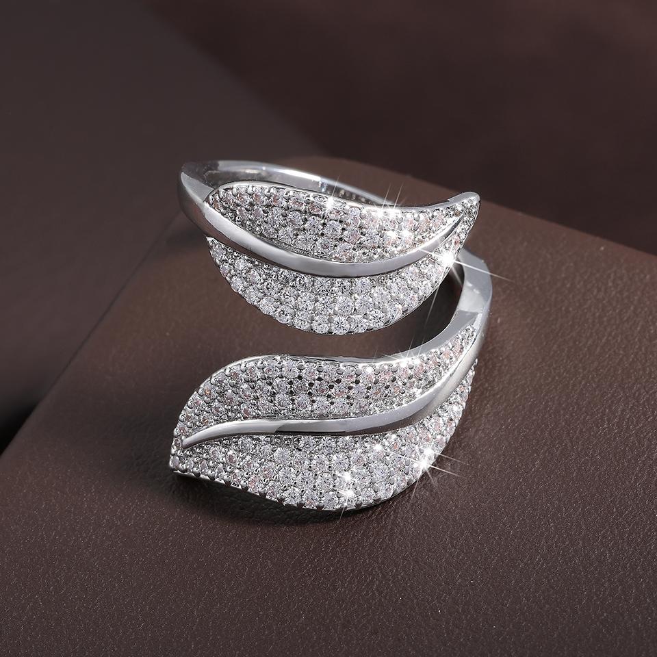 

ZAKOL Блестящие кольца с микропаве из циркония в виде цветка и листа, регулируемые, открытые, серебряного и золотого цвета, свадебное кольцо для помолвки, подарок resizable