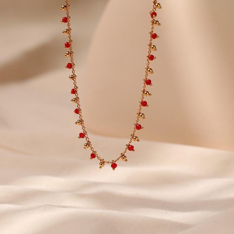 Exotic Style Crystal Beaded Simple Clavicle 18k Gold Plated Necklace