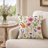 Floral Cushion Cover, 18x18 Inch Decorative Throw Pillow Cover with Hidden Zipper, Plant Insect Flower Patterns, Cushion Case for Sofa Car Home Decor