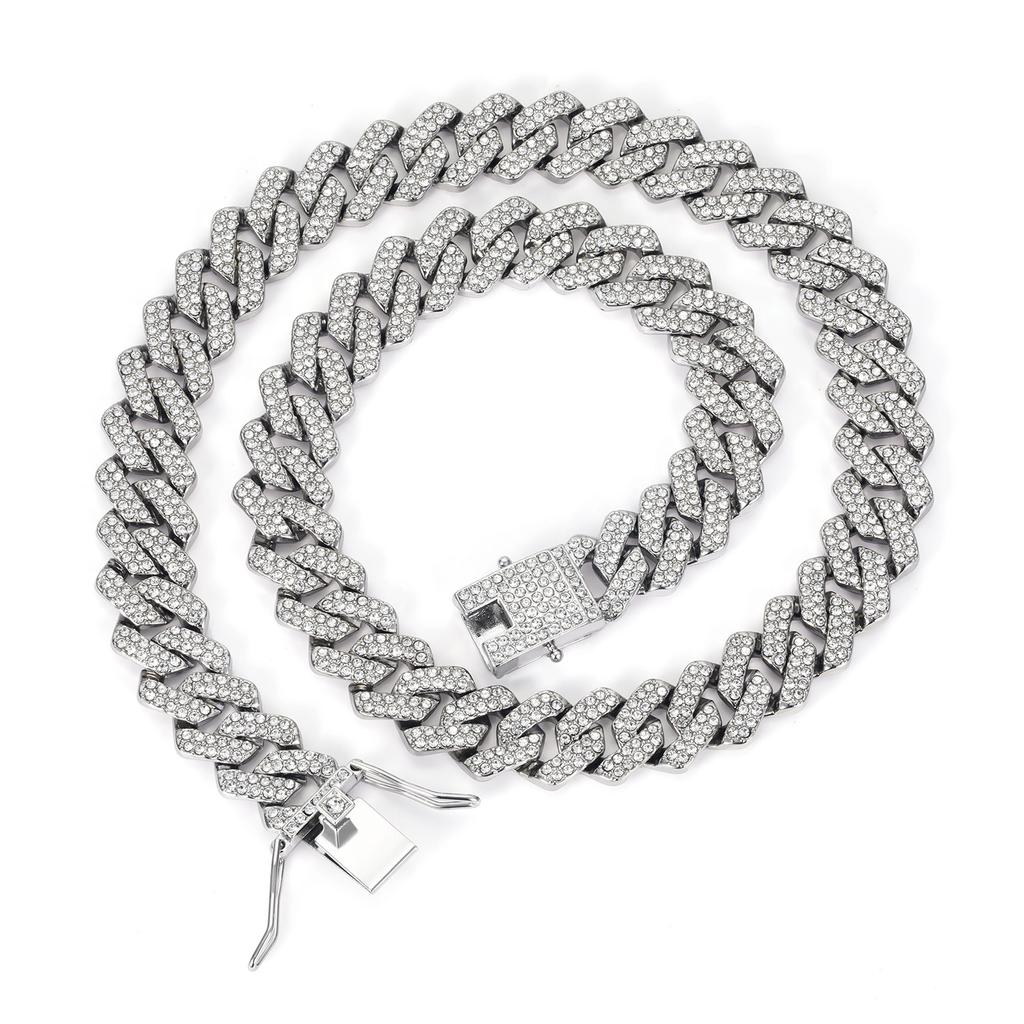 14mm Full Zirconium Cuban Chain Men's Hip Hop Cuban Necklace Bracelet Jewelry