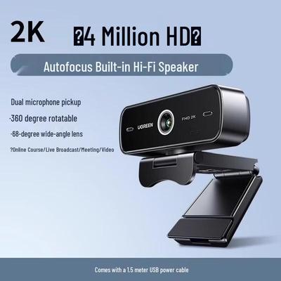 Ugreen 2K HD USB Webcam with Auto-Focus, Dual Mics & Speaker