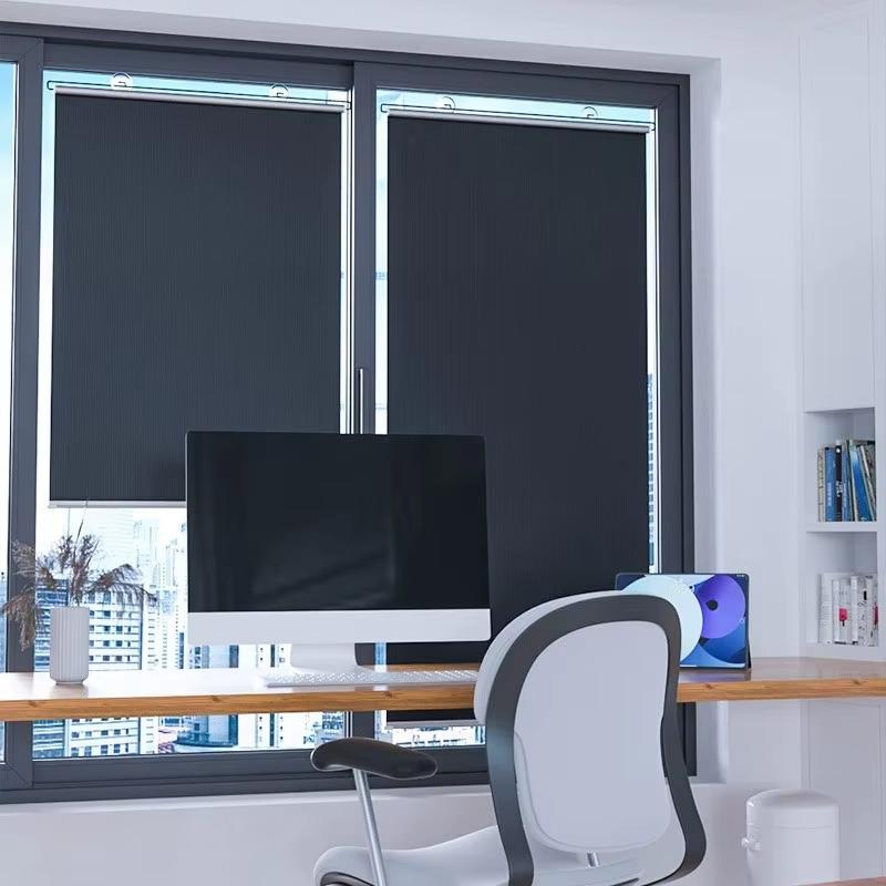 No Drilling Retractable Roller Window Shades Silver Coating Black Blackout Blind Shade Temporary Cover Curtain for Home Car