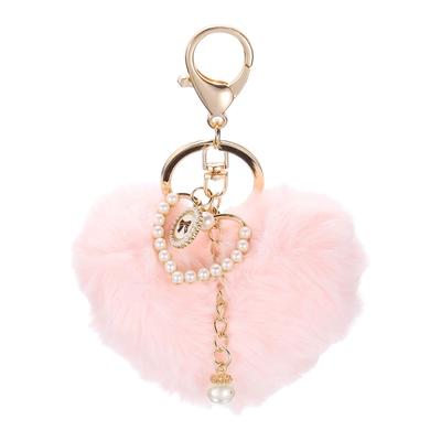 Uxcell 5.3" Heart-Shaped Plush Keychain with Fluffy Pom Poms for Bag Decoration, Car Key Holder, Purse Accessory, Bag Decoration, and Handbag Buckle