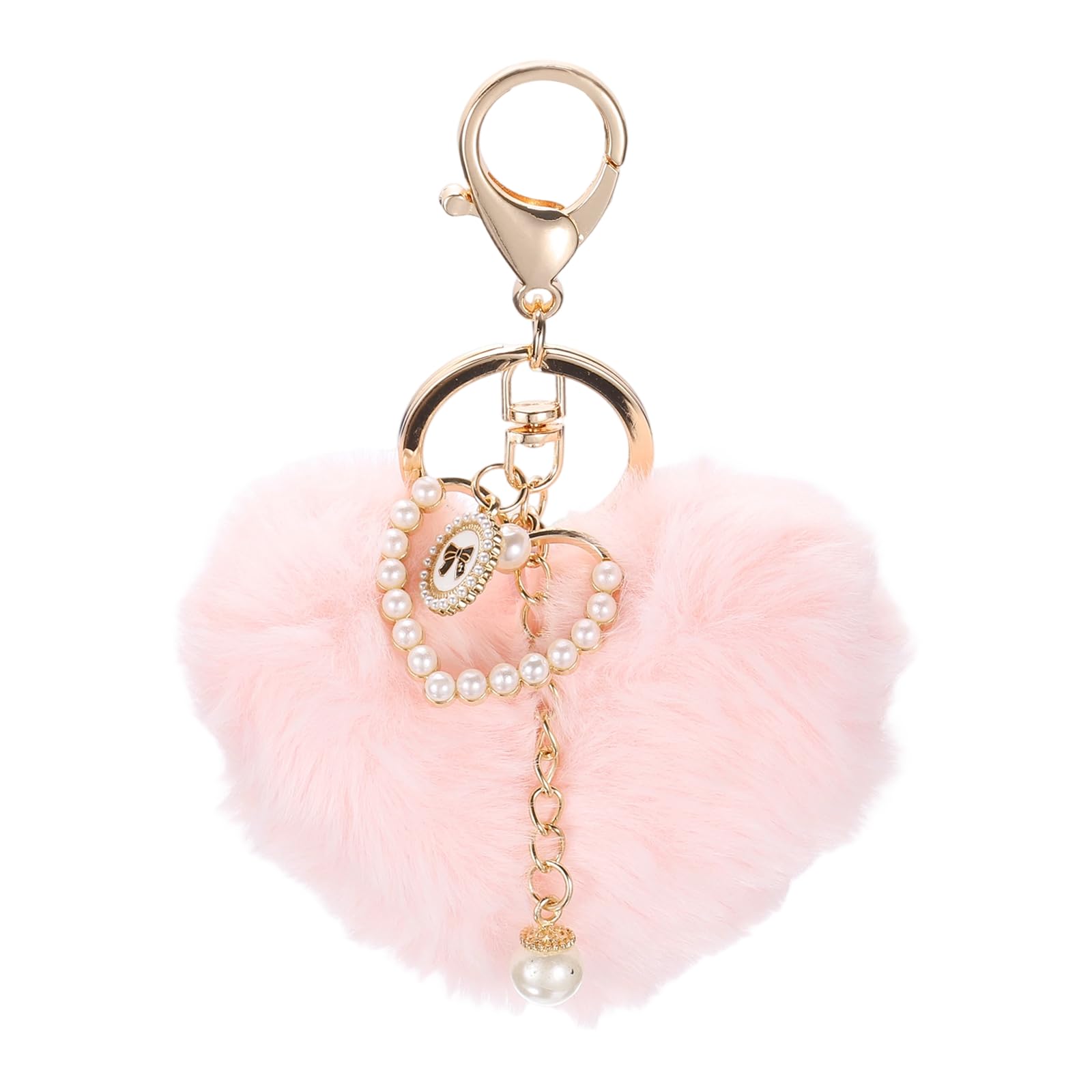 

uxcell 5.3 Heart-Shaped Plush Keychain with Fluffy Pom Poms for Bag Decoration, Car Key Holder, Purse Accessory, Bag Decoration, and Handbag Buckle