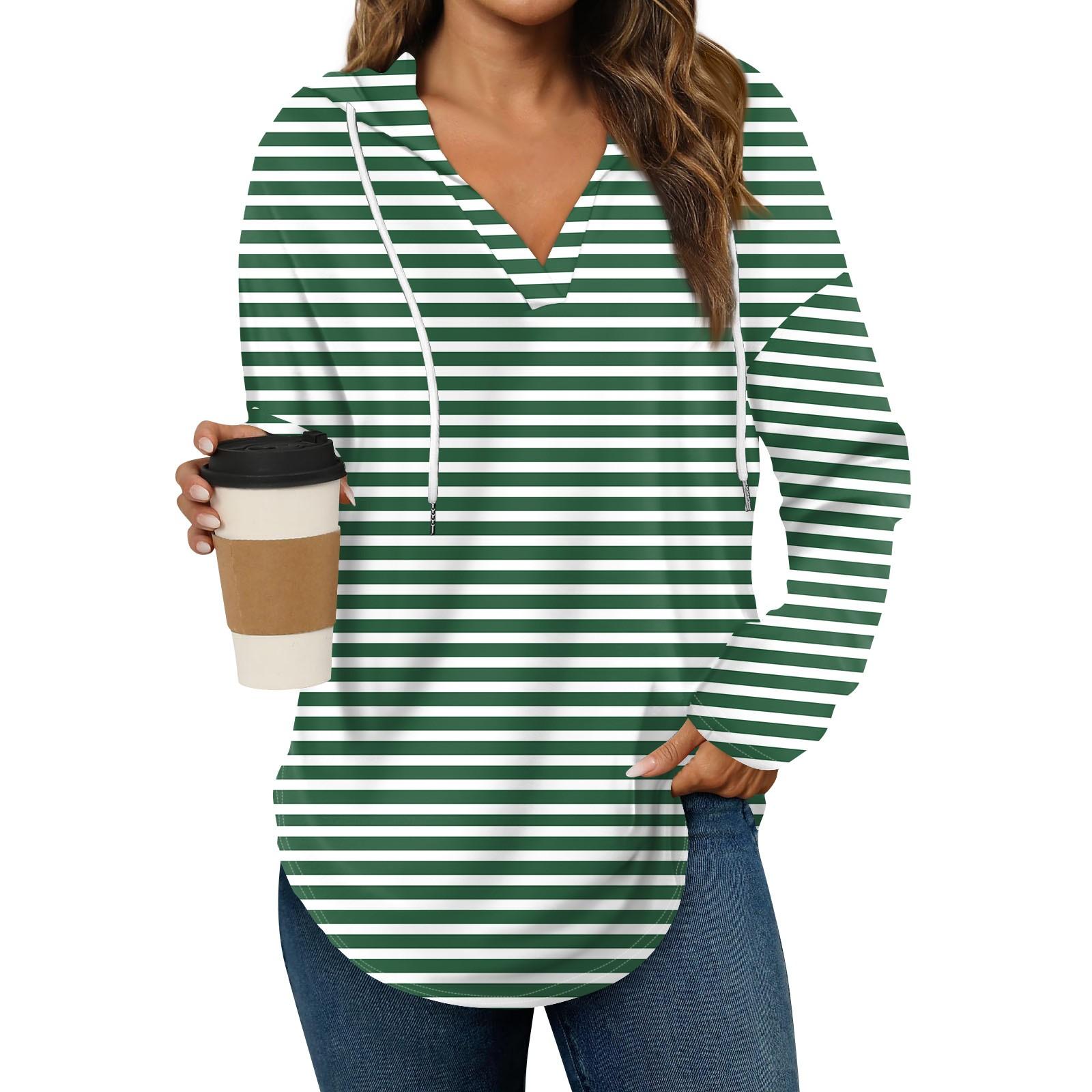 

Женские модные толстовки с капюшоном V-образным вырезом с длинным рукавом и принтом на шнурке, повседневные свободные пуловеры XL зелёный