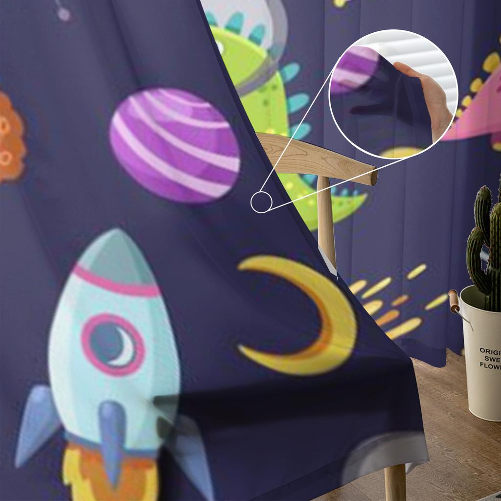 Raumschiff Rakete Dinosaurier Mond Transparente Vorhänge für Wohnzimmer Transparenter Tüll Fenstervorhang Schlafzimmer Küchendekor Schleier Drapierungen