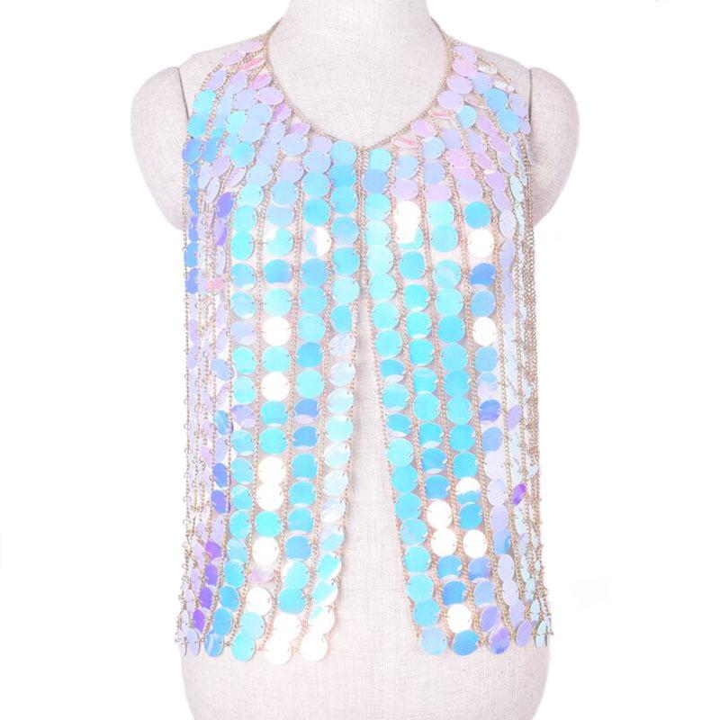 Chaîne de Soutien-gorge Mode Débardeur Chaîne à Sequins Couleur Soutien-gorge Fille Sexy Dos Nu Cardigan Haut Creux Érotique Chaîne de Corps Bijoux