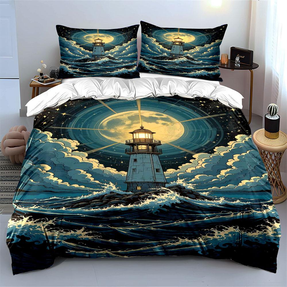 "Moonlit lighthouse’s serene waves" Bedding sets Duvet covers Pillowcases(1* Duvet Cover 2* Pillowcases without duvet insert)