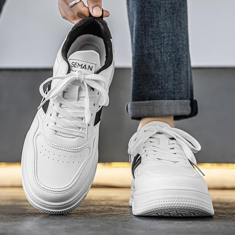 Leather Sneakers Men Trend Casual Skateboard Shoes Thick Soles Platform Factory Direct Sales