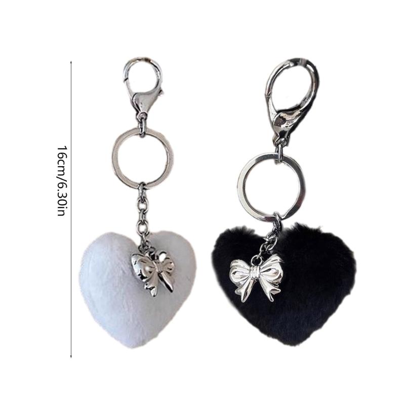 Delicate Bowknot Pendant Keychain Plush Heart Shape Keyring Stylish Phone Antilost Lanyard Decorations for Bag Backpack