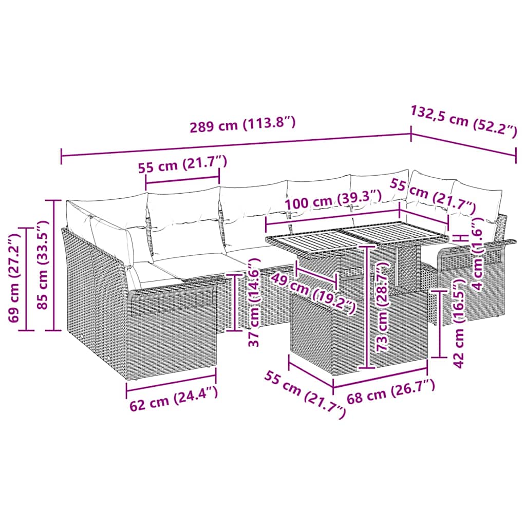 Garden Sofa Set with Storage 8 pcs Black Poly Rattan