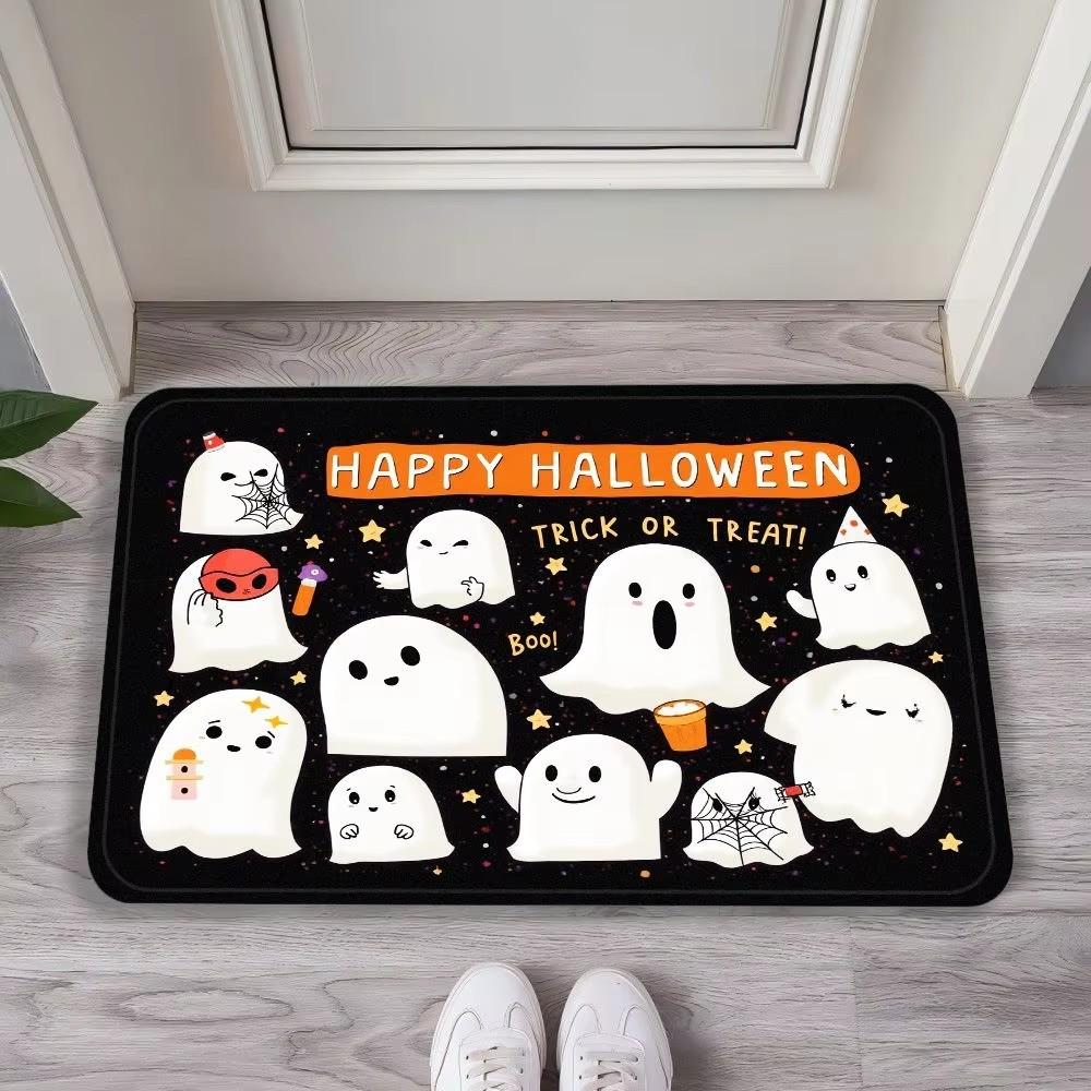 Halloween Pumpkin Cute Ghosts Kitchen Rugs Non Slip Washable Cushioned Carpet Comfort Porch Floor Doormat Farmhouse Decor