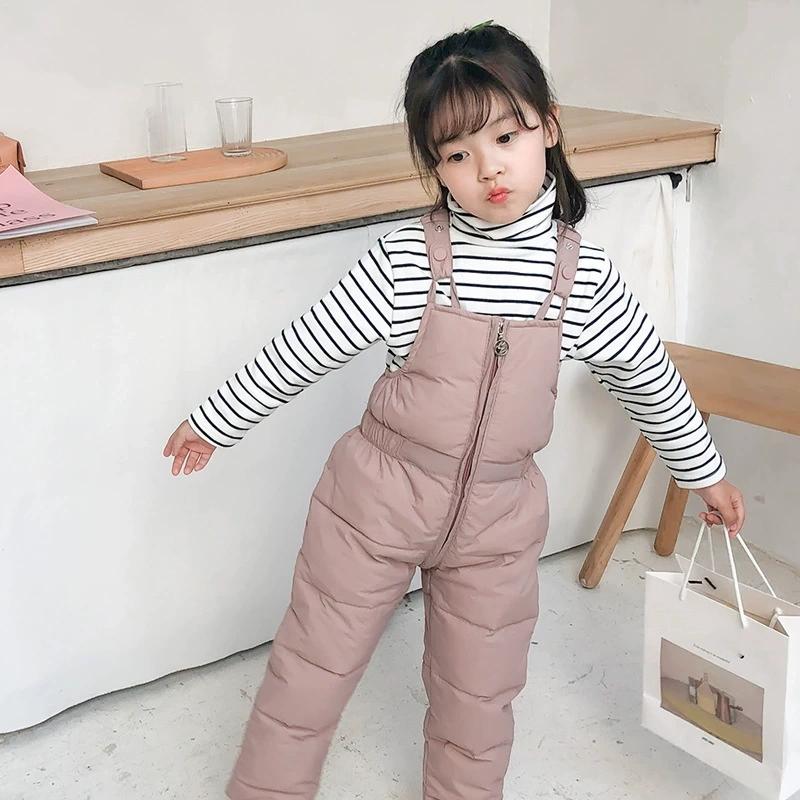 Winter Kids Warm Overalls Pants Autumn Girls Boys Thick Down Cotton Pants High Quality Children Windproof Snow Jumpsuit 1-5Y