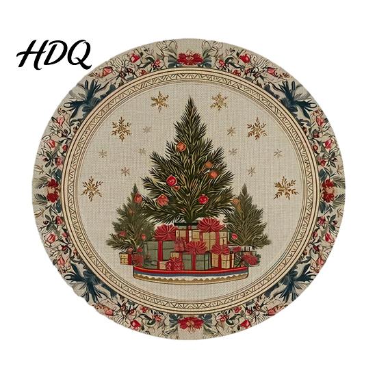 Round Christmas Placemat Placemat 14 Inch Festive Pattern Anti Slip Tabletop Protector Tableware Heat Insulation Place Mat for Dining Table Kitchen