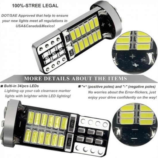 LED Roof Cab Marker Lights Bulbs, White LED Front Up Top Clearance Marker Lamps