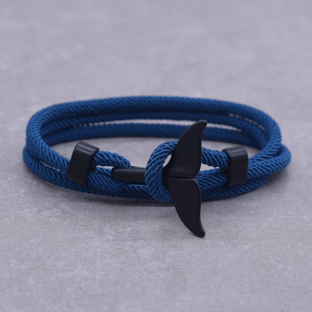 Anchor Style Jewelry Ocean Silver Color Whale Tail Charm Bracelet 2-3 Laps Adjustable Rope Bracelets for Men Women Gifts