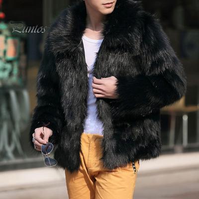 מעיל גברים דמוי פרווה דש שרוול ארוך דש בידוד תרמי עמיד לרוח מעיל קז'ואל ביגוד עליון רב-תכליתי ללבוש יומיומי