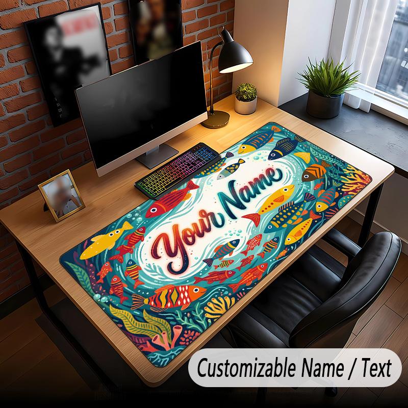 Fish Ocean Theme Custom Mouse Pad Personalized With Name Text Customized Desk Mat For Office Home Decor