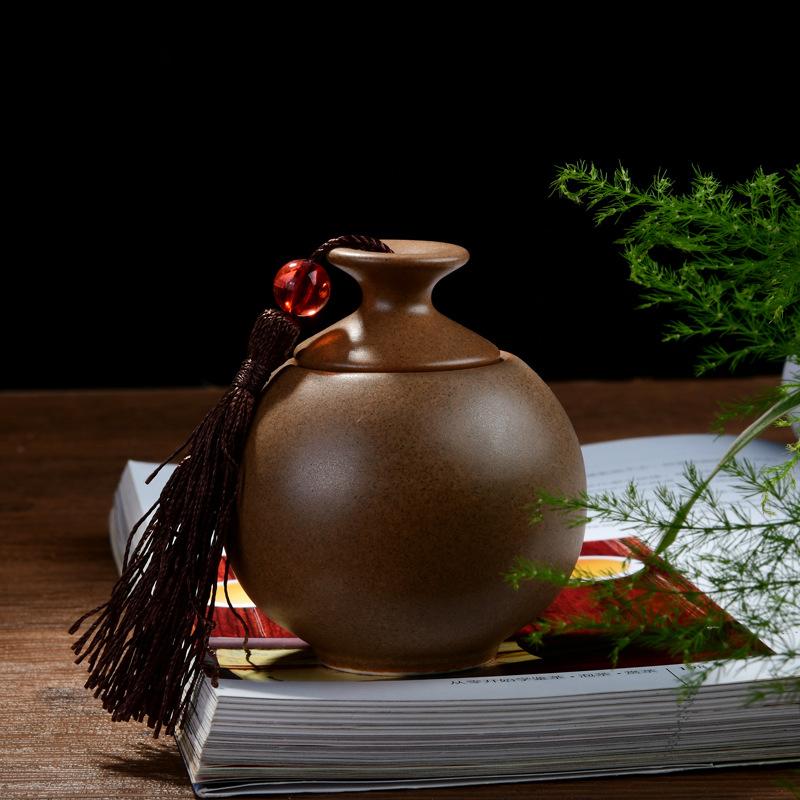 Mini borcan ceramic Retro Home portabil mic ceainic cu ambalaj mic pentru ceai sigilat din porțelan rotund cutie de depozitare recipient pentru ceai