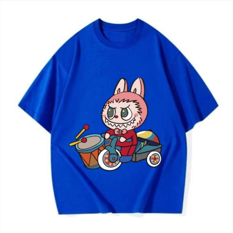 Labubu Cute Pet Print Summer T-shirt Men's Slim Ins Harajuku Short-sleeved K2y Couple Fishing Suit