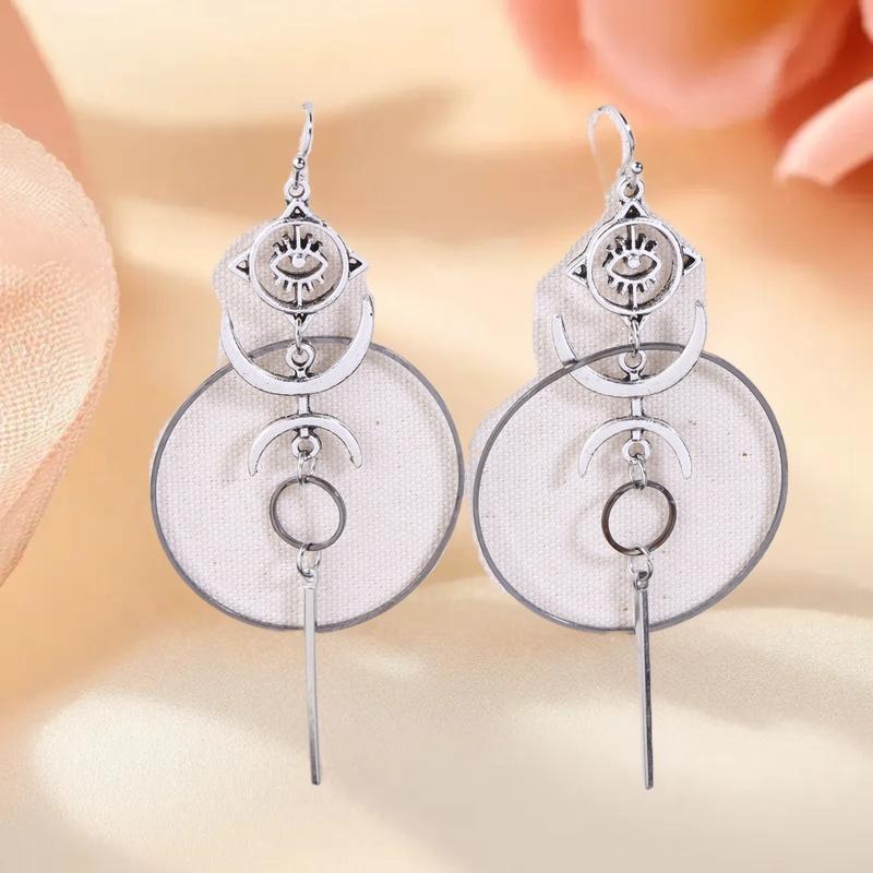 New Exaggerated Moon Crescent Devil Eye Large Circle Long Earrings For Women Vintage Jewelry Gift Accessories