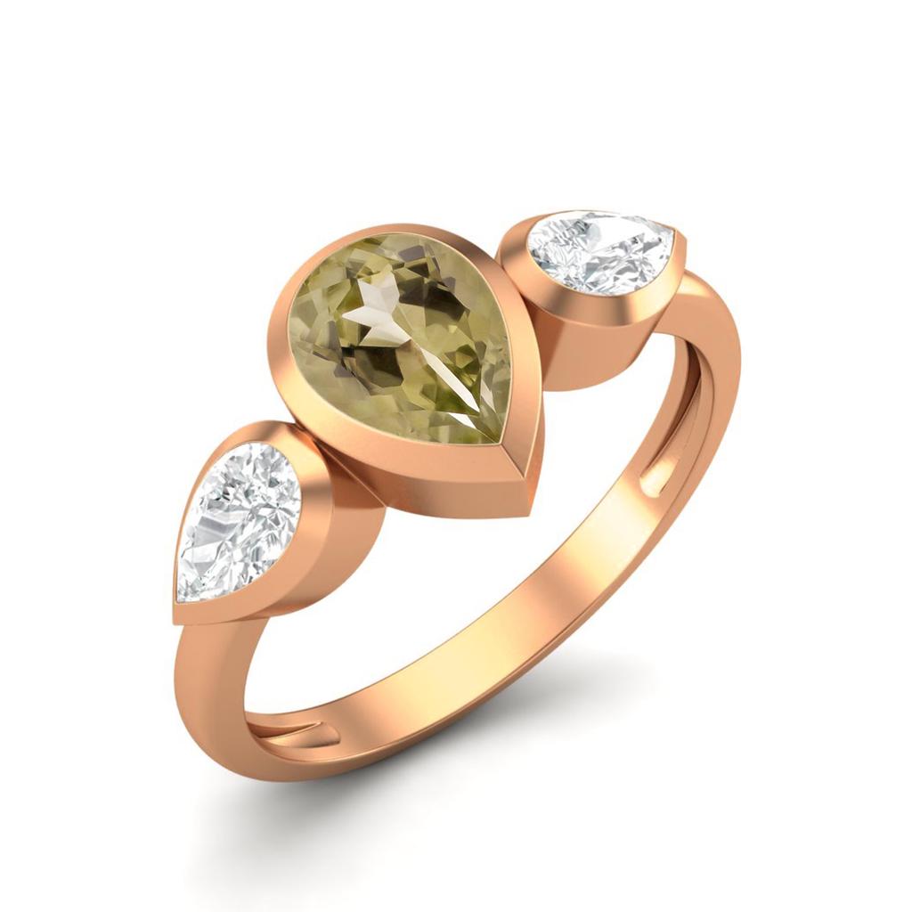Pear shape Lemon quartz Gemstone Rose Gold Plated 925 Sterling Silver Ring