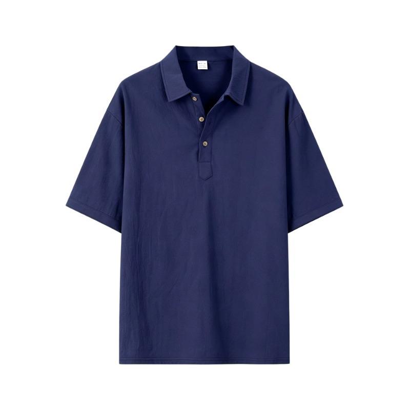 Mens Loose Fit Casual Short Sleeve Turn Down Collar Polo Shirt