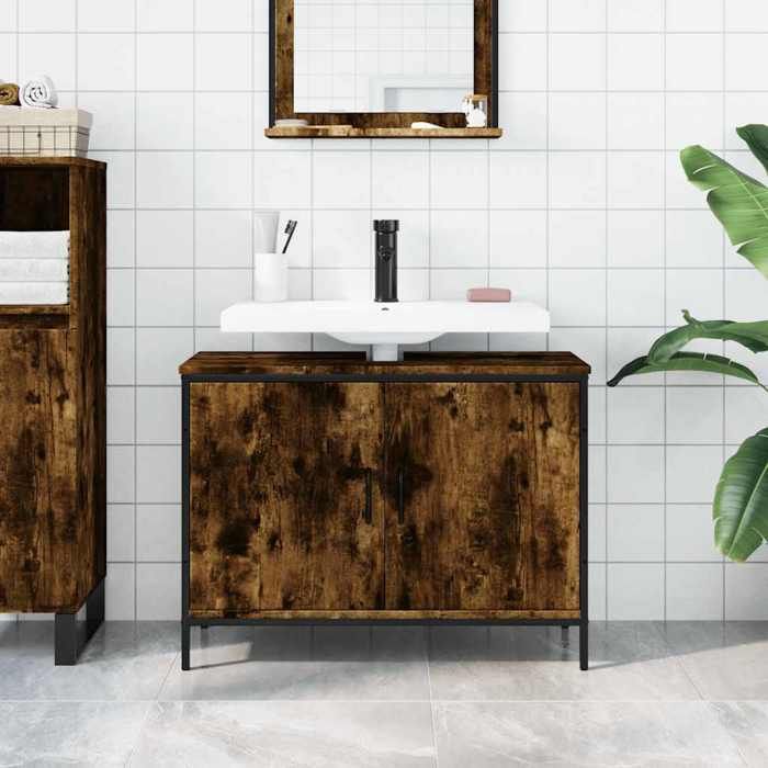 VidaXL Bathroom Vanity Cabinet, Sink Unit with Storage, Toilet Under-Sink Cabinet, Modern, Smoked Oak 842453