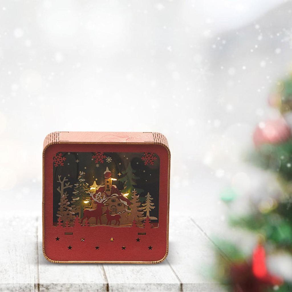 Weihnachts-Schneehaus Leuchtende Szene Holzfigur für Zuhause