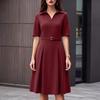 ZANZEA Women Casual Turn Down Collar Solid Color Half Sleeve Dress