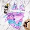 Ladies Fashion Swimwear Beach Bikini Sexy Printed Split Swimsuit 3-piece Set