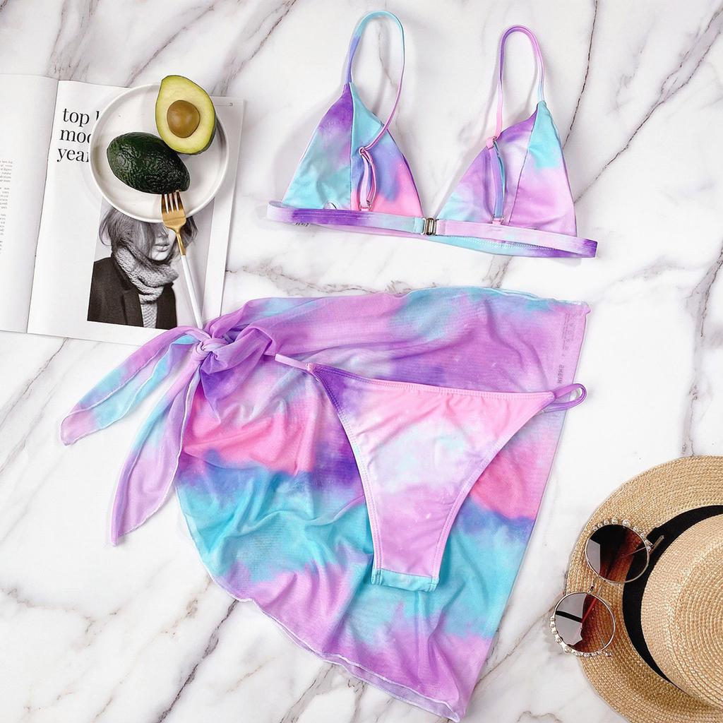 Ladies Fashion Swimwear Beach Bikini Sexy Printed Split Swimsuit 3-piece Set