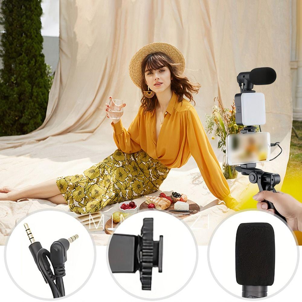 With Light and Microphone Phone Stand Stabilizer Rotating Live Streaming Holder Interviews