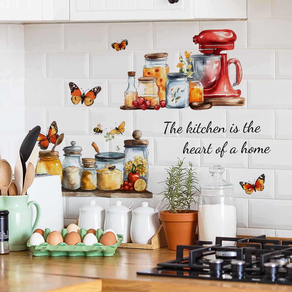 Kitchen English Slogan Kitchenware Butterfly Kitchen Restaurant Home Background Beautification Wall Stickers