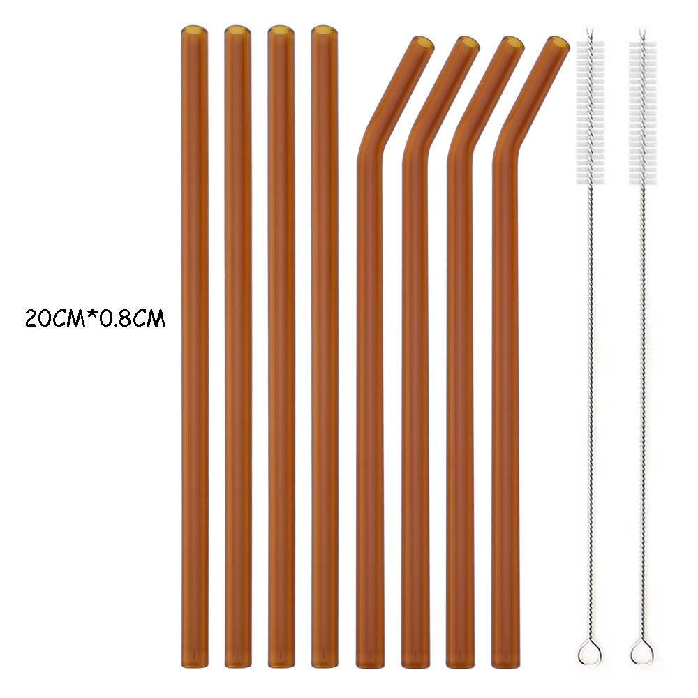 8Pcs High Borosilicate Glass Straw Set Multi-Color Reusable Glass Eco Friendly Drinking Straw for Cocktail Smoothie Bubble Tea