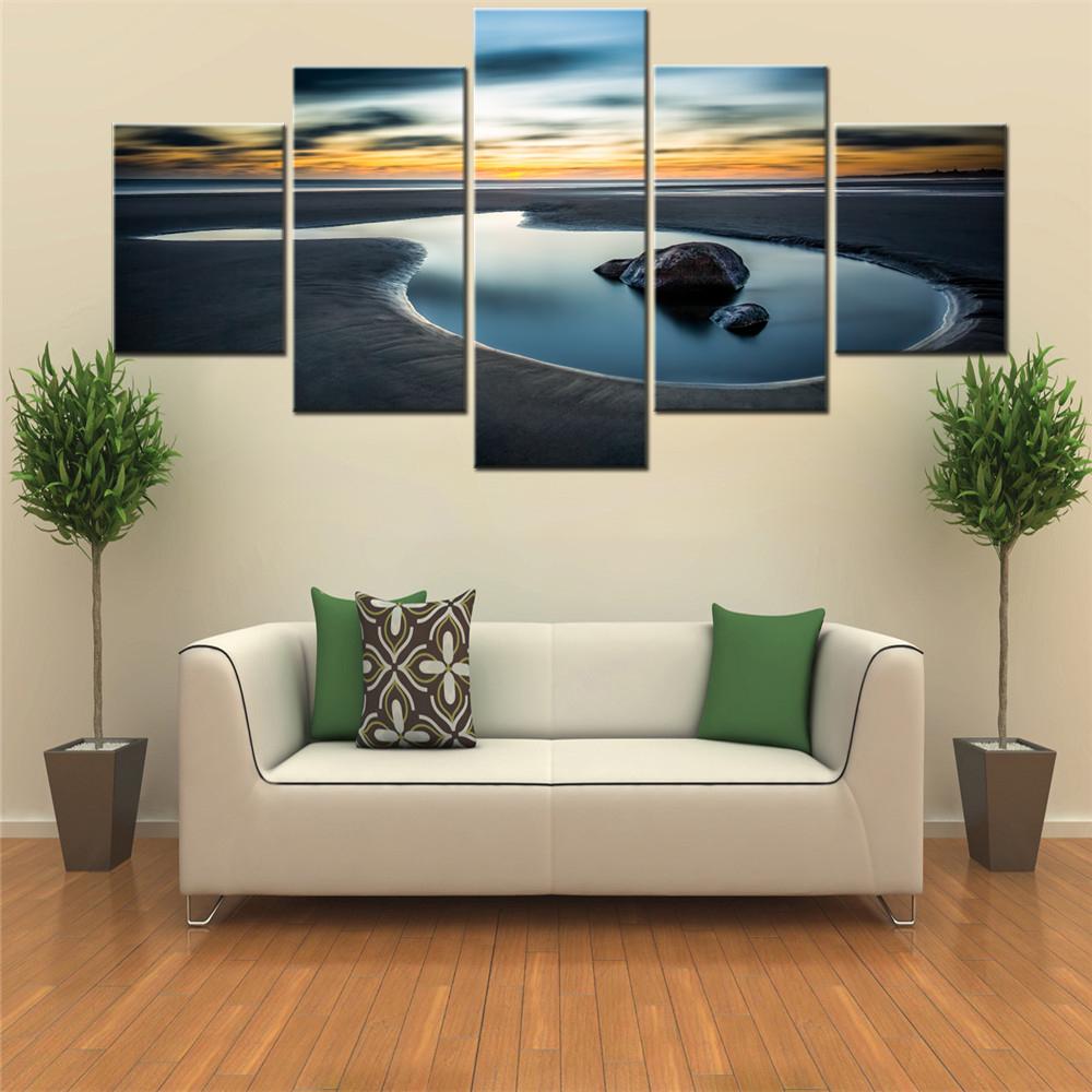 5 Pieces Canvas Landscape Poster Paitning Nature Tide pool Beach Wallpaper Modern Home Decor Picture Printing Living Room Mural