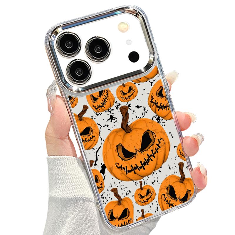 Halloween Pumpkin Lantern Case For iPhone 18 Pro Max Plating Lens Clear Soft Cover For iPhone 17 16 15 14 13 Pro Max 17E 16E