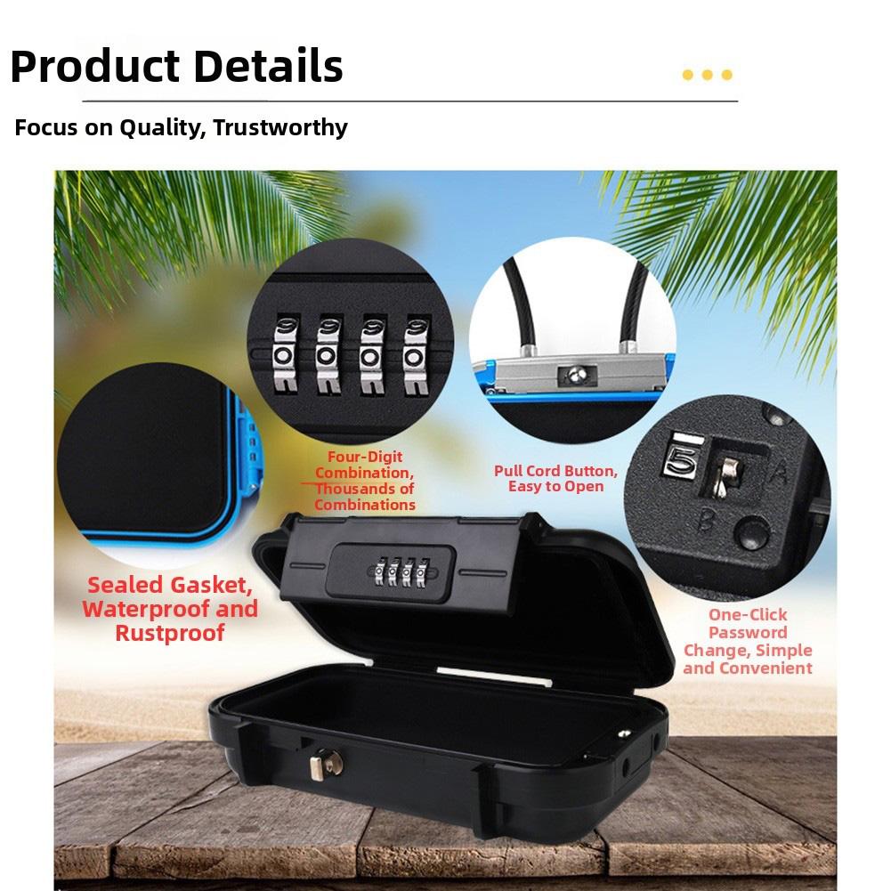 Water Resistant Portable Combination Lock Box for Beach Pool Camping and Hotel Use with Detachable Steel Cable